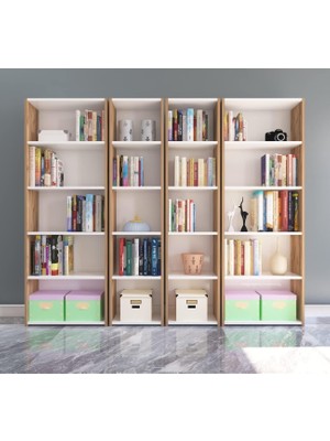 Gy Atelier Nur Mobilya 4'lü Arkalıklı Kitaplık Atlantik Çam