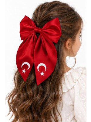 Türk Bayraklı Ay Yıldızlı Kırmızı Saten Fiyonk Toka Timsah Klipsli 23 Nisan 29 Ekim Özel Gün Tokası