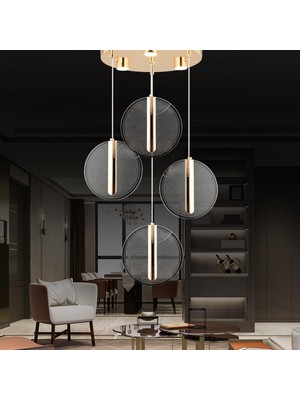 Tr Dustin 4'lü Yuvarlak 3 Renk 52 Watt Gold Kristal Ledli Modern Oturma Odası Salon Sarkıt Avize