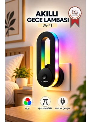 Tr Torima Gece Lambası 180 Derece Hareketli Rgb Işıklı Akıllı Sensörlü Priz Tipi Lamba LW43