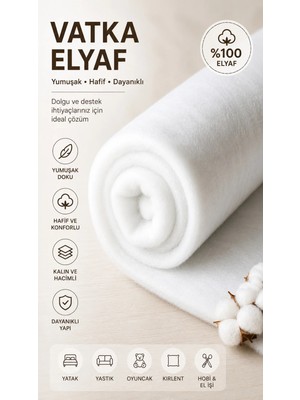 5 Metre Vatka Elyaf - 1.kalite Elyaf 90 gr Eni 210 cm - Döşeme, Tekstil ve Hobi Için Elyaf Dolgu Vatka Elyaf