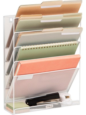 Gy Atelier Mind Reader Magstack-Wht File 4 Cepli Dikey Masa Düzenleyici, Banyo, Ofis, Giriş Yolu Için Duvara Monte Gazete ve Dergi Rafı, 12,75 (U) x 4,25 (G) x 16 (Y) Inç, Beyaz 6 Comp