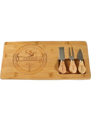 Gy Atelier 4 Parça Bambu Ahşap Peynir Servis Sunum Kesim Seti Peynir Servis Tahtası Spatula Bıçak Çatal