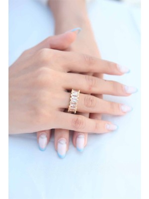 Keyifli Moda Zirkon Taşlı Baget Gold Renk Kadın Yüzük TG27BYK2342