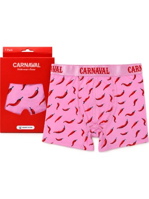 Carnaval Socks Acı Biber Desenli Erkek Boxer Pamuklu Likralı Parlak Lastikli Kutulu Pembe