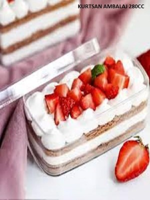 Gy Atelier Kristal Mika Şeffaf Dikdörtgen Tatlı ve Tiramisu Kabı-Kapaklı 280CC 10 Adet