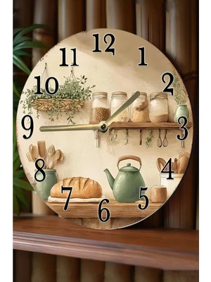 Gy Atelier Kututr Nostaljik Raflı Mutfak Temalı Mdf Saat / Çift Katmanlı / 33 cm / Country Tarz Dekor SDW356