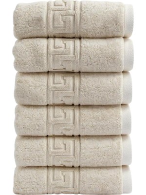 Gy Atelier Anılsan 6'li El ve Yüz Havlusu Seti (50X90 Cm) -%100 Pamuk, Yüksek Emici, Grek Desenli - Ev, Otel, Spa ve Banyo Için Lüks Havlu Seti Günlük Kullanıma Uygun
