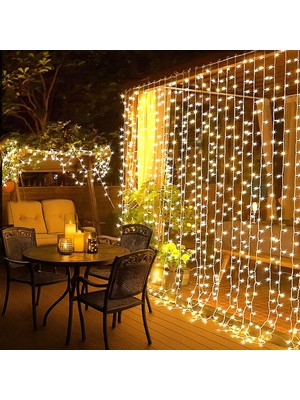 Gy Atelier Light Home 300 LED Işık Perdesi 3x3 Metre Sıcak Beyaz USB Bağlantılı 8 Farklı Işık Modlu Dekoratif Perde LED Işık – Iç ve Dış Mekan Kullanımı Için, Düğün, Doğum Günü, Yılbaşı, Parti ve Oda Süslemesi