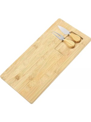 Gy Atelier Promosyonca Bambu Peynir Sunum Tabağı, 3 Parça Peynir Bıçağı ve Çatalı Seti, Toplam 4 Parça, Doğal ve Şık Bambu Peynir Tabağı, Kaliteli Sunum Seti 38X19 cm Ebatlarında