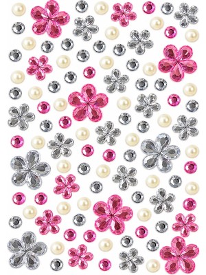 Kumru Studio Pembe Gümüş Taş & Çiçek Incili Rhinestone Sticker – Yapışkanlı Yüz, Tırnak, Vücut ve Süs Taşı