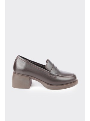 Derinet Hakiki Deri Kalın Topuklu Kadın Loafer