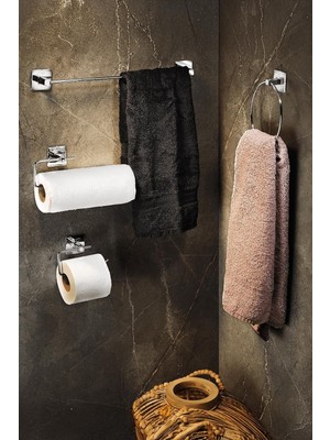 Tr Yapışkanlı Krom 4'lü Banyo & Mutfak Havluluk Seti – Wc Kağıtlık, Rulo, Çember ve Uzun H