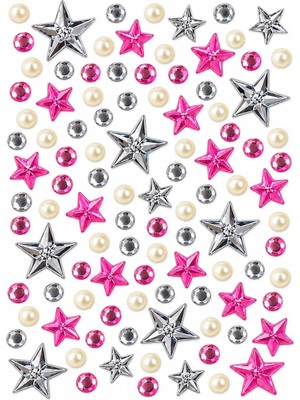 Kumru Studio Pembe Gümüş Taş & Yıldız Incili Rhinestone Sticker – Yapışkanlı Yüz, Tırnak, Vücut ve Süs Taşı