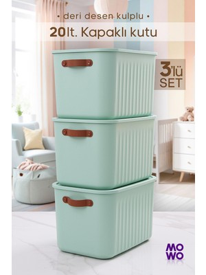 Mowo Home Bigbox Kulplu 20 Lt 3' Lü Mint Dolap Düzenleyici Saklama Kutusu Sepet Organizer Oyuncak Kutusu