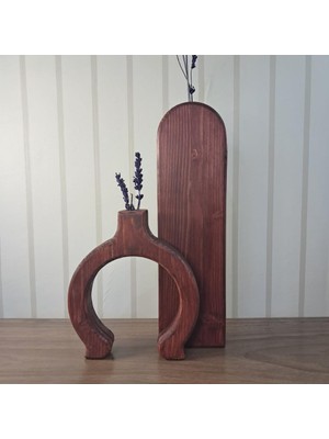 Rustik Ahşap Vazo Seti, El Yapımı Çam Ağacı, Ceviz Antik Mat Kaplama, 2 Parça Dekoratif Çiçeklik, 35X10 cm ve 22X18 cm