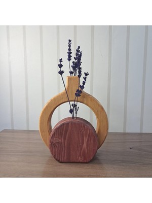 El Yapımı Ahşap Vazo Seti, Doğal Çam ve Kırmızı Renkli, 18CM Halka ve 12CM Yuvarlak, 2 Parça, Çiçek Aranjmanı Için Dekoratif Vazo