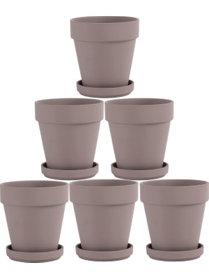 Gri Terra Cotta Tencere Tabağı ile - 6'li Paket Küçük Pişmiş Toprak Saksı Kil Saksıları 4'' Kil Seramik Çömlek Saksısı Kaktüs Saksıları Drenaj Delikli Etli Saksı - Bitkiler Için Harika, Kendin Yap El