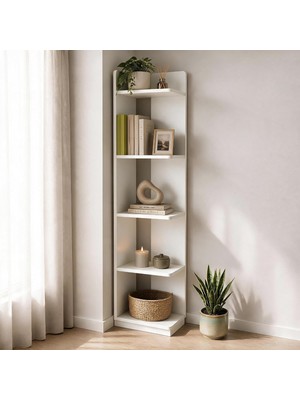 Inarch Dizayn Aura Kitaplık - Modern Fonksiyonel 5 Raflı Kitaplık Beyaz