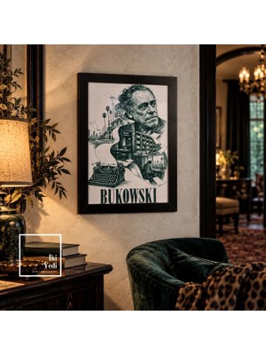 İki Yedi Konsept Charles Bukowski Poster Tablo Çerçeveli Duvar Dekoru Ofis Salon Kitaplık Tarz Dekoratif Tablo Obje