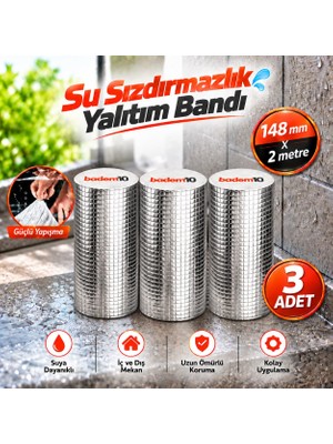 3 Adet 148 mm 2 Metre Çatı Izolasyon Bandı Su Sızdırmaz Geçirmez Yalıtım Çamur Tamir Çatlak Boru Bant