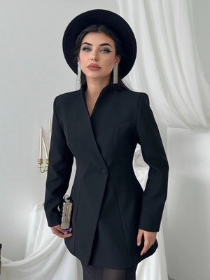 Miss Beyoğlu Yaka Detaylı Blazer Ceket Şifon Etek Takım - Uzun Kollu Kadın Takım Elbise