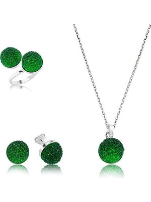 925 Ayar Gümüş Yeşil Kristal Set