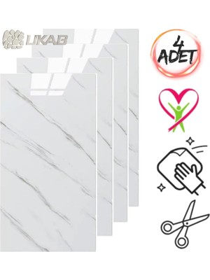 Ukab Dekor Kendinden Yapışkanlı Mermer Seramik Desenli Köpük Pvc Duvar Paneli (30X60 cm - 4 Adet - 0.72 M²6013) Beyaz 30 x 60
