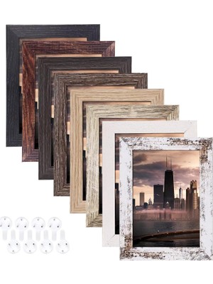 4x6 Resim Çerçeveleri 8'li Set, Rustik Resim Çerçeveleri Çok Ahşap Renkli, Ekran Fotoğrafları 4x6 Inç, Duvara Asmak ve Masa Üstü Ekranı Için Dikey ve Yatay Formatlar, Rustik Ev ve Ofis Dekoru Için Mük