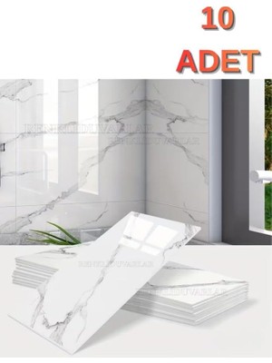 Tr 10 Adet 30X60 cm Yapışkanlı Mermer Desenli Köpük Banyo,tezgah Arası Duvar Paneli Kağıdı