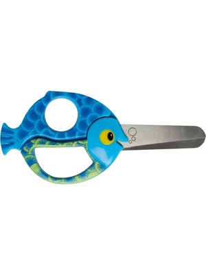 Fiskars Çocuk Hayvan Makası Balık Motifli Sağ ve Sol Elini Kullananlar Için, Mavi, Uzunluk 13 cm