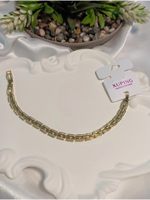 Xuping Jewelry 14K Altın Kaplama Zirkon Taşlı Şık Kadın Bileklik - 17-19 cm