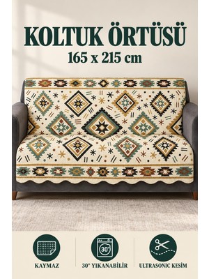 Alanur Home Çok Amaçlı Kadife Koltuk Örtüsü Kaymaz Süngerli 165X215 cm Modern Bohem Çekyat Şalı Piknik Masa Örtüsü Alk5