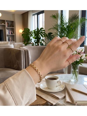 Xuping Jewelry 14K Altın Kaplama Zirkon Taş Detaylı Halka Zincir Kadın Bileklik 17-19 cm