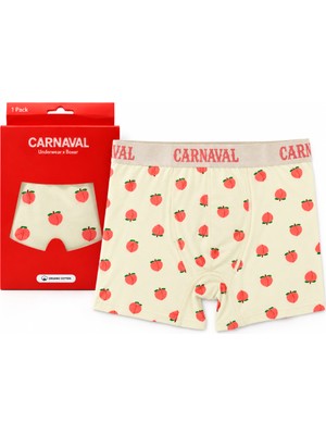 Carnaval Socks Şeftali Desenli Erkek Boxer Pamuklu Likralı Parlak Lastikli Kutulu Krem