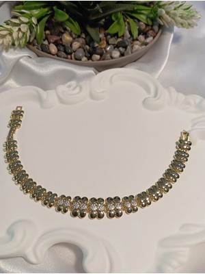 Xuping Jewelry 14K Altın Kaplama Zirkon Taşlı Çiçek Motifli Kadın Bileklik 19-21 cm
