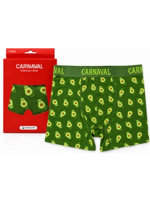 Carnaval Socks Avokado Desenli Erkek Boxer Pamuklu Likralı Parlak Lastikli Kutulu Koyu Yeşil