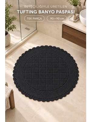 Alanur Home Alanur Bodrum Tufting Cotton Pamuklu El Işi Örgülü 90 x 90 cm Paspas 109