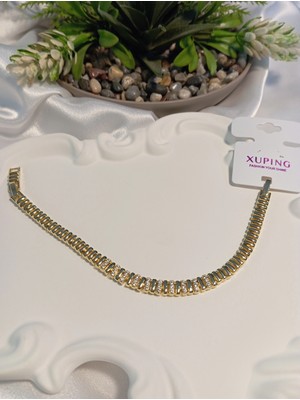 Xuping Jewelry 14K Altın Kaplama Zirkon Taşlı 0,5 cm Ince Su Yolu Kadın Bileklik 17-19 cm