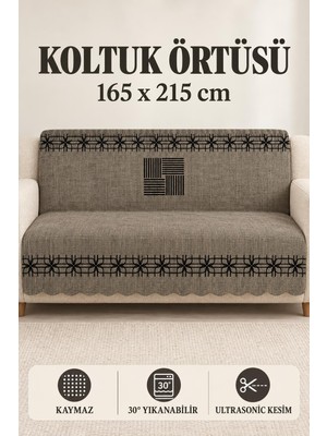 Alanur Home Çok Amaçlı Kadife Koltuk Örtüsü Kaymaz Süngerli 165X215 cm Modern Bohem Çekyat Şalı Piknik Masa Örtüsü Alk3