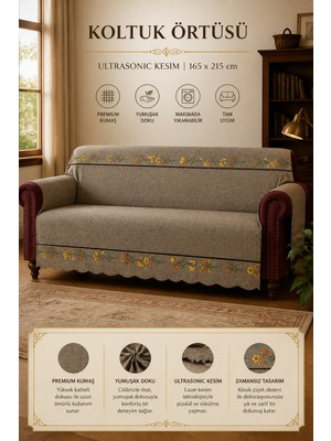 Alanur Home Çok Amaçlı Kadife Koltuk Örtüsü Kaymaz Süngerli 165X215 cm Modern Bohem Çekyat Şalı Piknik Masa Örtüsü