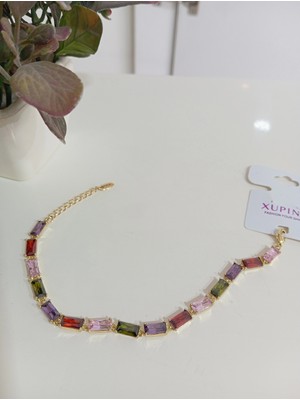 Xuping Jewelry 14K Altın Kaplama Renkli Baget Taşlı Kadın Bileklik - 20 cm