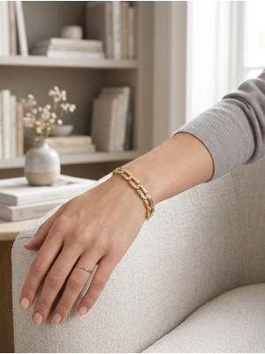 Xuping Jewelry 14K Altın Kaplama Taş Detaylı Zincir Bileklik (17-20 cm)