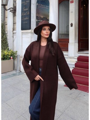 Miss Beyoğlu Selanik Örgü Şal Yaka Oversize Maxi Kadın Hırka