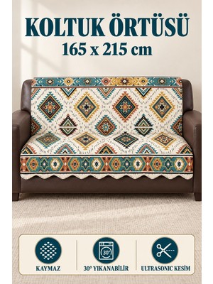 Alanur Home Çok Amaçlı Kadife Koltuk Örtüsü Kaymaz Süngerli 165X215 cm Modern Bohem Çekyat Şalı Piknik Masa Örtüsü Alk9