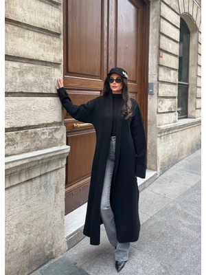 Miss Beyoğlu Selanik Örgü Şal Yaka Oversize Maxi Kadın Hırka