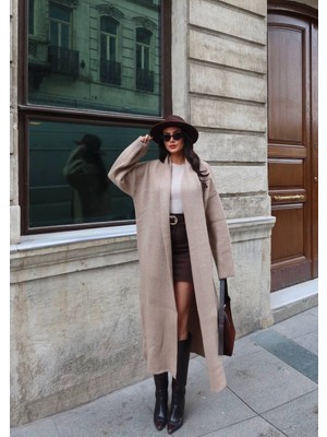 Miss Beyoğlu Selanik Örgü Şal Yaka Oversize Maxi Kadın Hırka