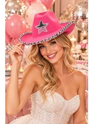 Dodomar Bride To Be Pembe Yıldızlı Kovboy Şapkası Pullu Kenarlı Bekarlığa Veda Gelin Parti Şapkası