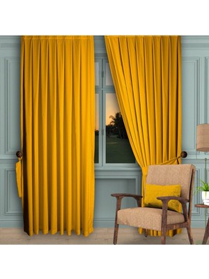 Deco Perde Koyu Sarı 80 x 240 Ada Fon Perde Sık Pile (1'e 3 Pile) Koyu Sarı 50 x 250