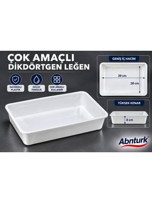 Abnturk 39X28X8CM Cnky Serisi Beyaz Plastik Peynir Leğeni Orta Boy Peynir Küveti Çok Amaçlı Derin Tepsi